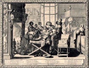 Muller dando a luz. Abraham Bosse e Jean Le Blond. Século XVIII. National Library, Londres 